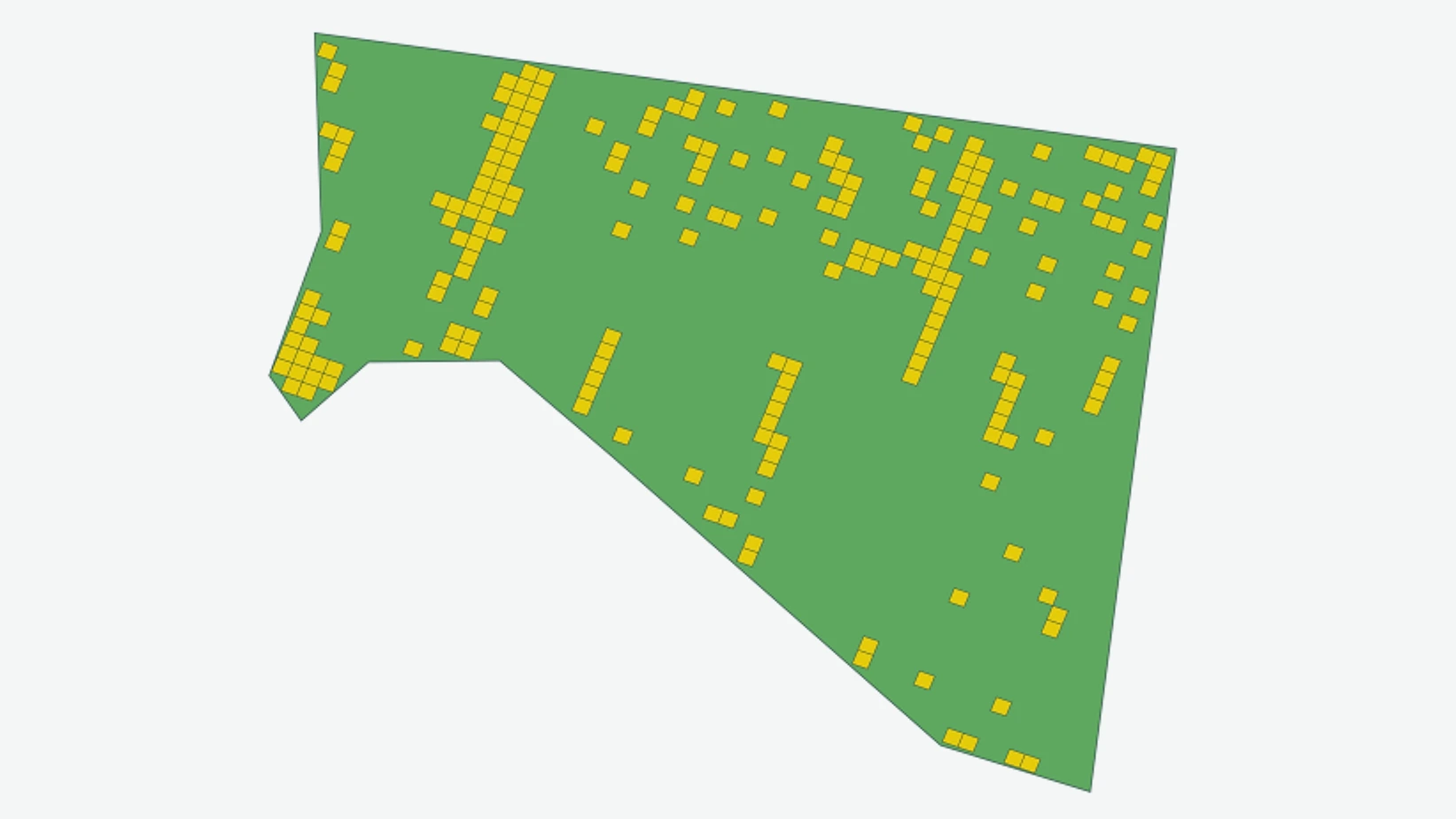 Mapa de prescripción de un lote: las celdas amarillas marcan dónde se aplica